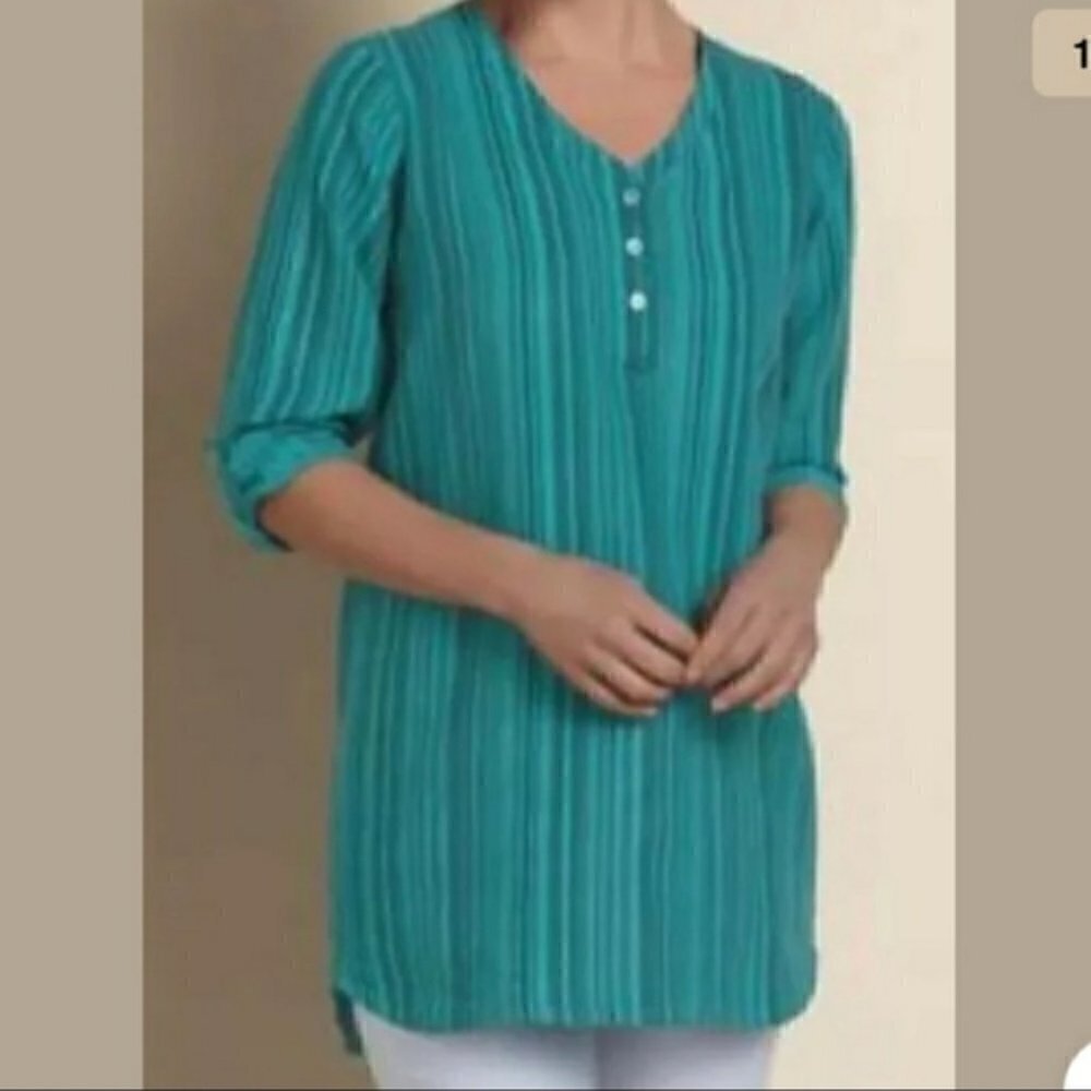 Soft Surroundings Simplicity Striped 100% Linen Tunic Top, Size S